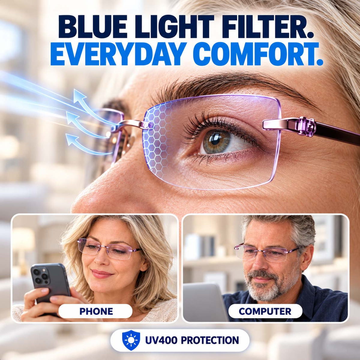 Color-Changing Reading Glasses – Clear Indoors, Tinted Outdoors