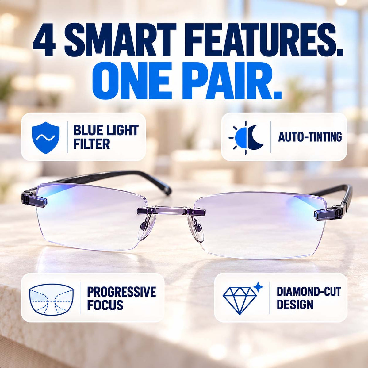 Color-Changing Reading Glasses – Clear Indoors, Tinted Outdoors