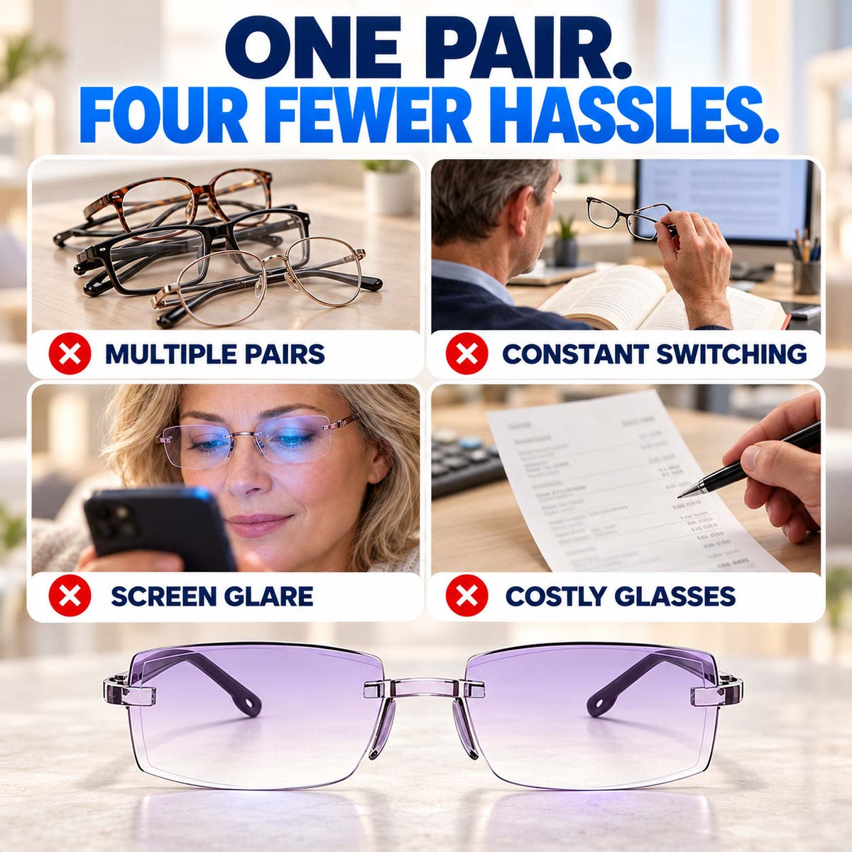 Color-Changing Reading Glasses – Clear Indoors, Tinted Outdoors