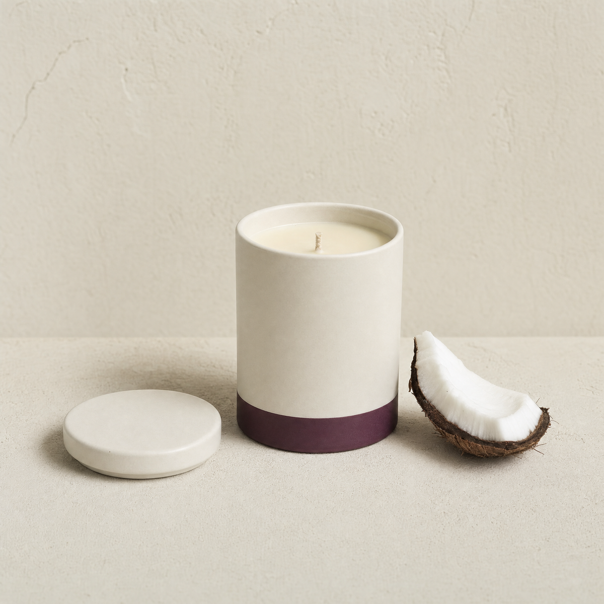 Coconut soy candle with a piece of coconut shell