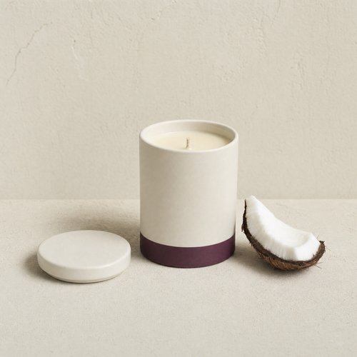 Coconut soy candle with a piece of coconut shell