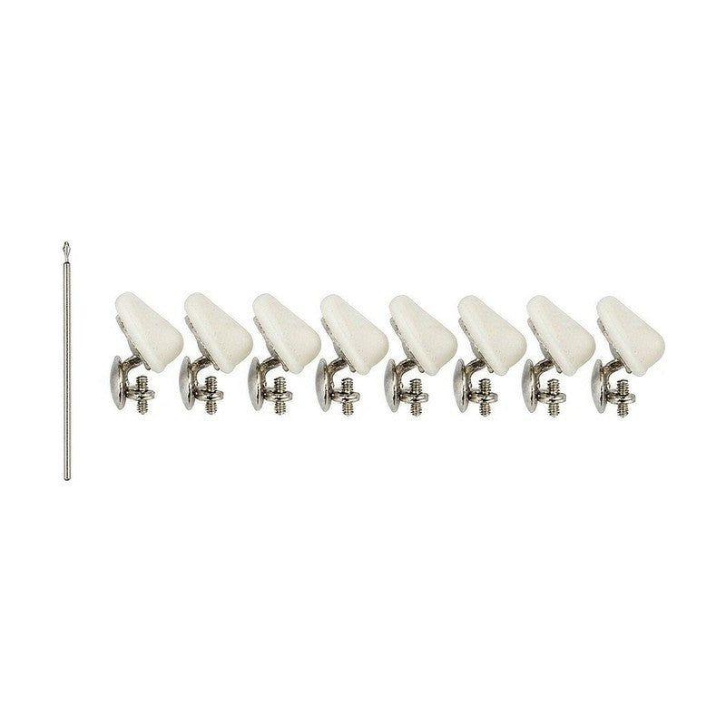 Replacement eyeglass nose pads with screwdriver on white background